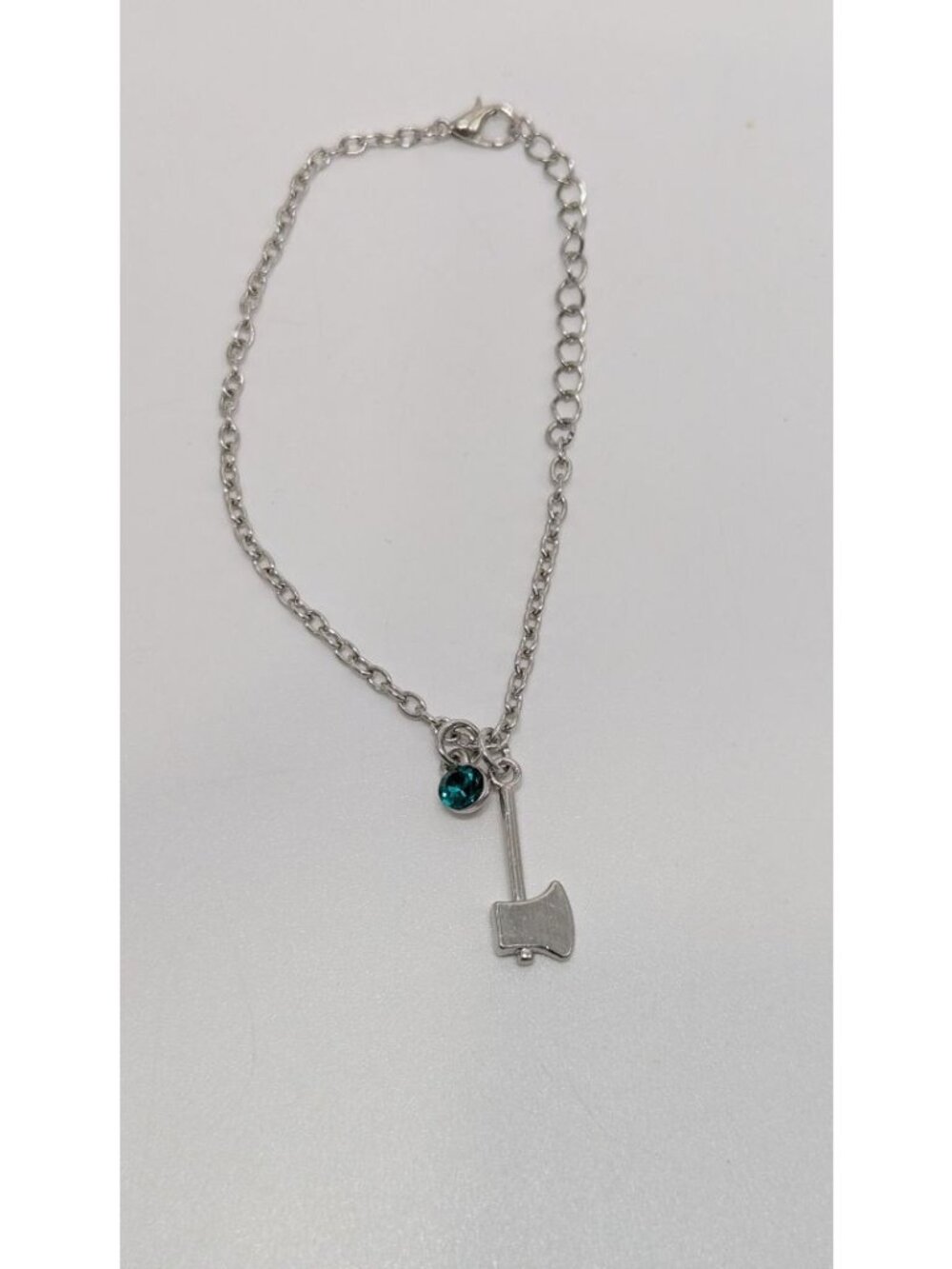 Silver Chain Bracelet with Axe & Rhinestone Charms